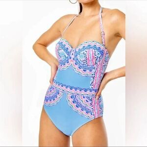 Lilly Pulitzer Blue Pink Patterned One-Piece Swimsuit